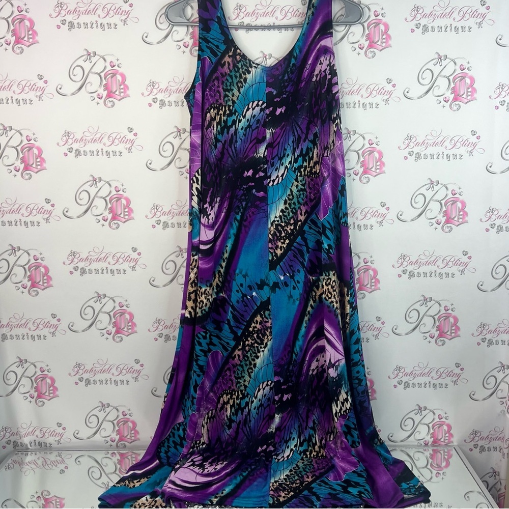 Dress butterfly wings 🪽 cheetah animal print purple blue black long dress